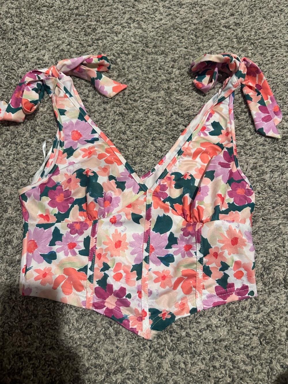 SHEIN Multicolor Floral Tie-Shoulder Corset Crop Top